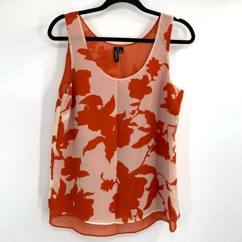 RELATIVITY Orange Floral Layered Tank Shell Flowy